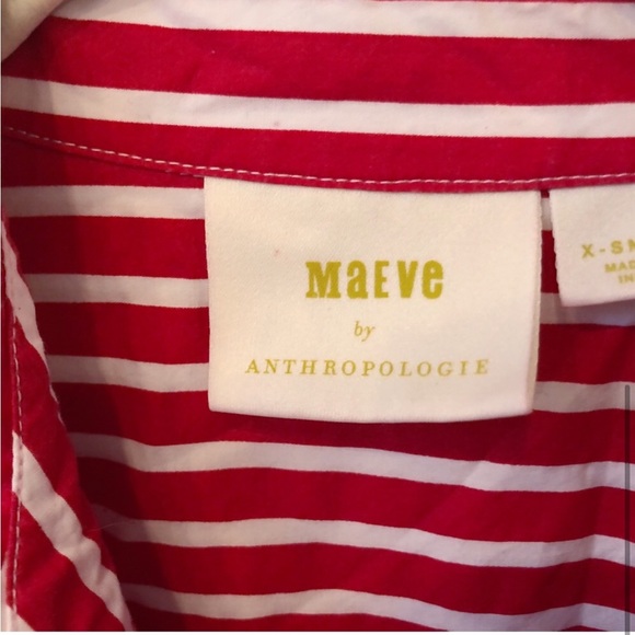 Anthropologie Maeve Retro Red and White Stripe Cotton Belted Shirt Dress - Picture 5 of 5
